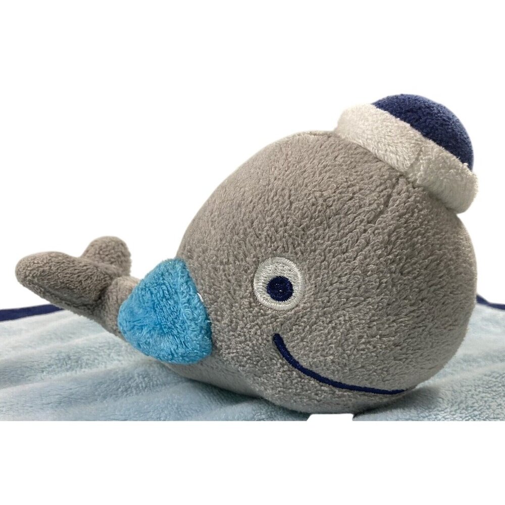 Gray Whale Blue Baby Lovey Plush Soft Baby Toy Security Blanket Nautical Sailor